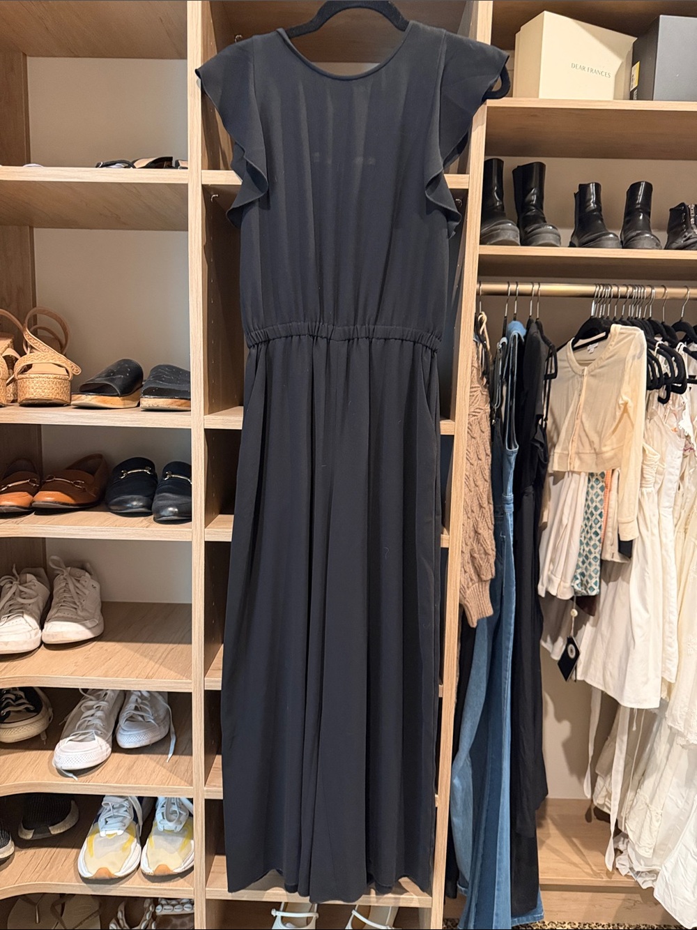 Aritzia Black Flutter-Sleeve midi romper